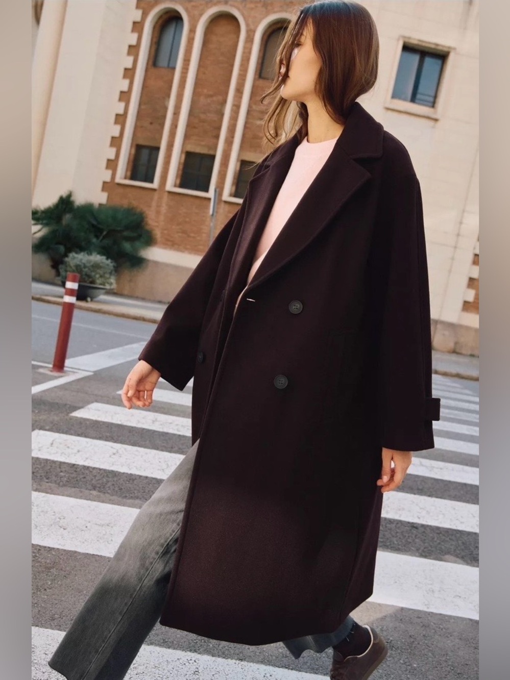 Zara NWT Dark Brown Double Breasted Long Tailored Coat